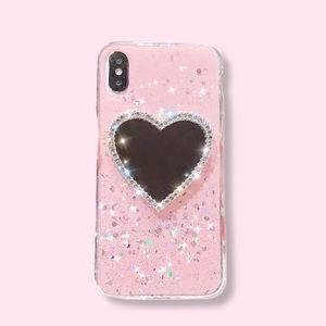 Glitter iPhone case with heart mirror